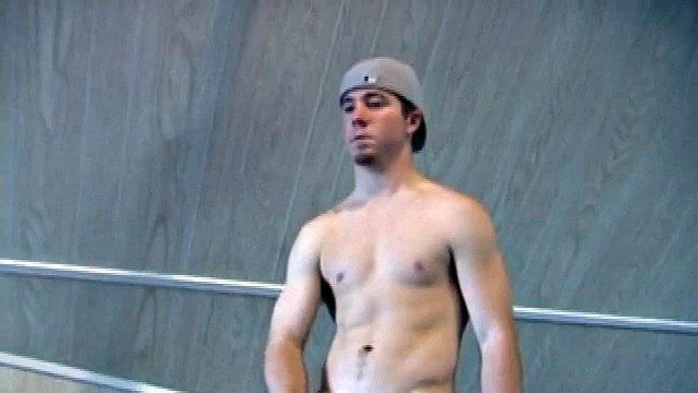 Cory Woodall watches a porn video, while standing by his skateboard. The camera takes us on a sexy tour of Cory's body, which looks cuter than ever. Seen from the ground, this boy's balls are fucking huge.