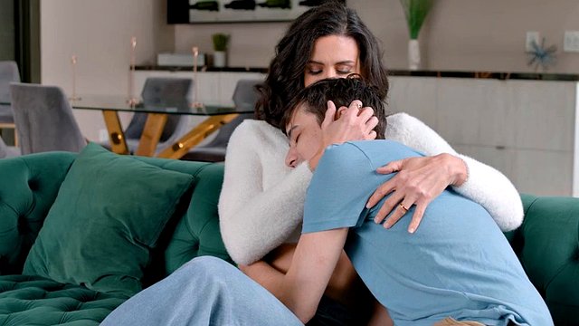 MOMMY'S BOY - Caring MILF Penny Barber lets her neglected stepson cup her big tits to comfort him