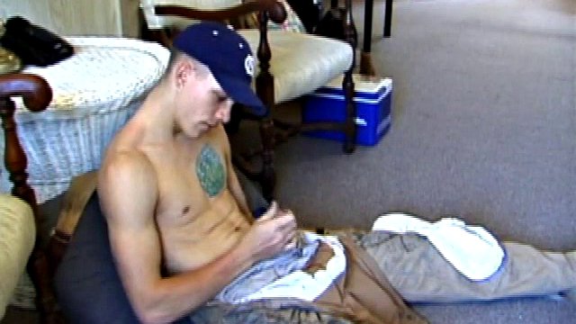 On a break from working in the yard, Shane strips naked and starts to get hard. He works the remote and his cock until he finally pumps a messy load onto a towel.