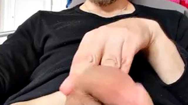 Bearded daddy jerks the cock close up