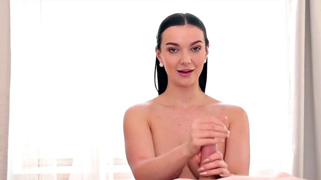 Titfucked 21yo tugging on BFs oiled cock with Fleshlight POV