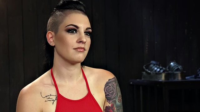 Tattooed bdsm slut with body pegs whipped by cmnf master