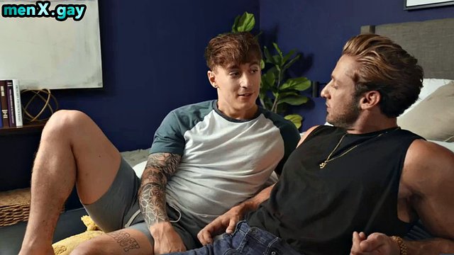 Gay man bareback fucks tattooed sub in the bedroom