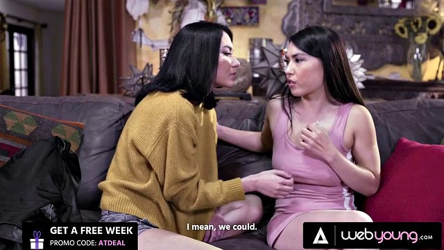 Beautiful 18 year old brunette has a secret affair with her best friend's hot stepsister! soft romantic sex
