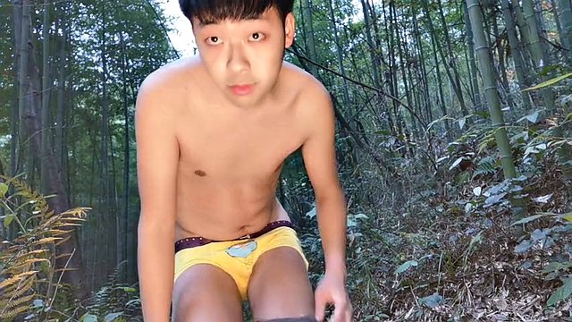 boy cum Masturbation cute teen china bamboo forest outdoor  Asian boys