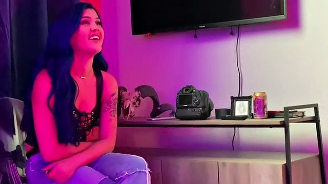 Stranger with strap-on in lingerie fucks 21 year old petite girlfriend in BTS threesome