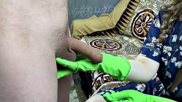 Juicy cum on the housewife while she jerks me off