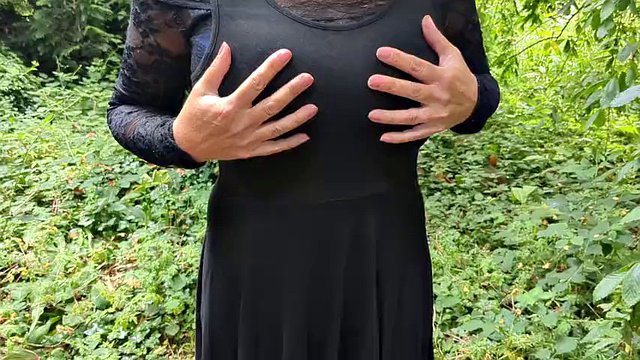 French milf with huge natural tits strips naked for me in the woods with a dildo inserted in her pussy wife dares to flash herself
