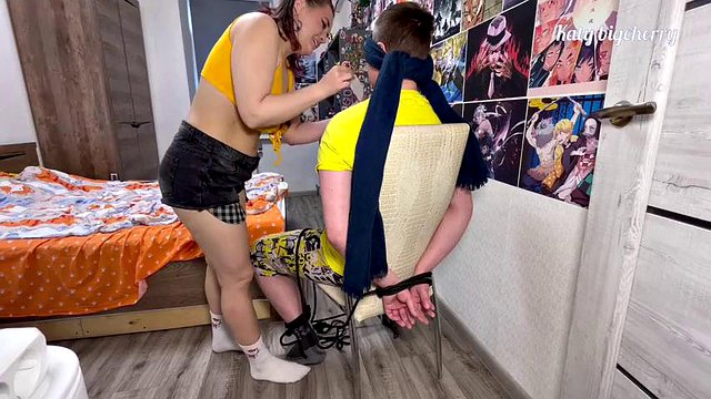 Tied up my husband cuckold and made him watch me fuck another guy