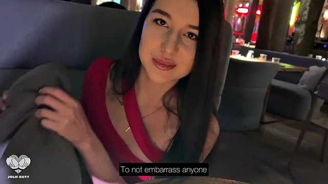 Came on a date with LUSH VIBRO TOY in pussy, public MASTURBATE under the table