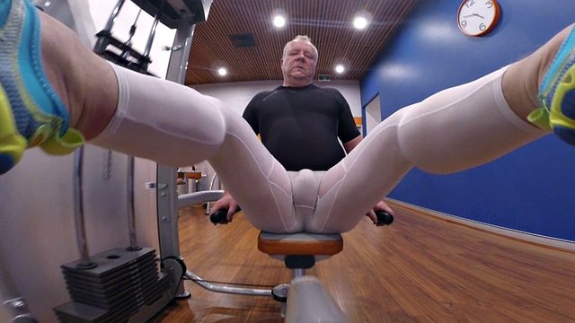 showing off in the gym sweaty spandex