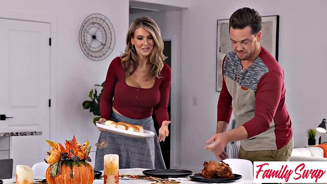 Kyle Mason and Cassie Lenoir Ignite Holiday Temptation in Steamy Family Swap Scene with Busty Blonde