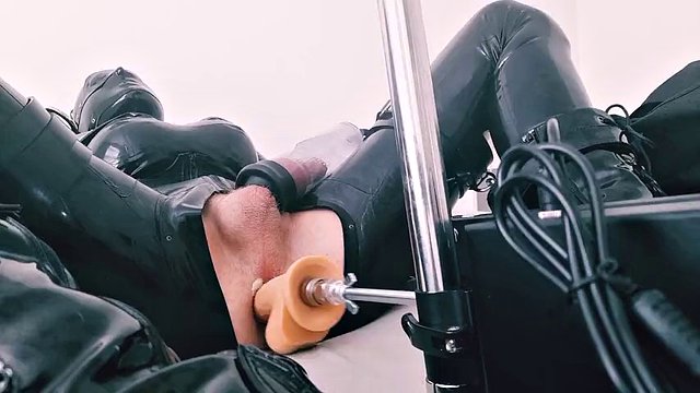 Latex bodysuit, anal fucking machine, anal spreading, ping pong, penis pump