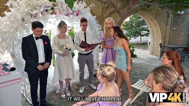 VIP4K. Hot bride is having a rough sex with a master of ceremonies, guests are shocked: Porn