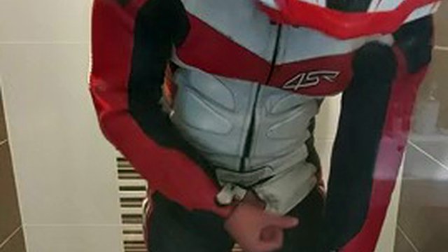 Leather biker fucks and fills combat boots with cum