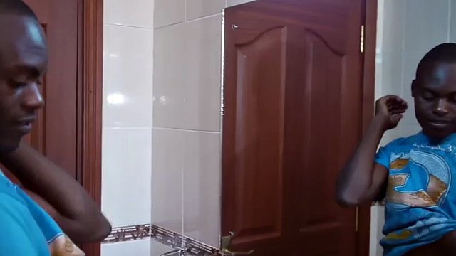 Skinny black amateur jerking off uncut shaft POV