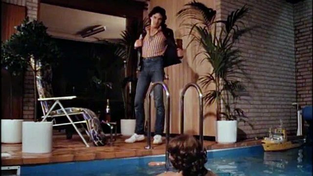 Vintage. Threesome in pool. MMF: Blowjob, Hardcore & Brunette Porn