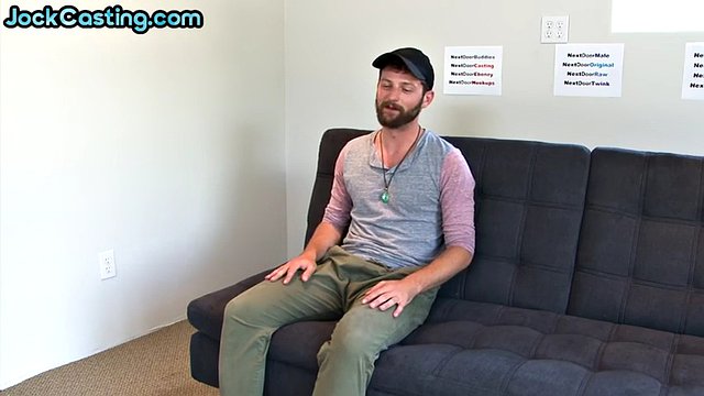 Amateur jock plays with his ass and jerks off his cock in a casting