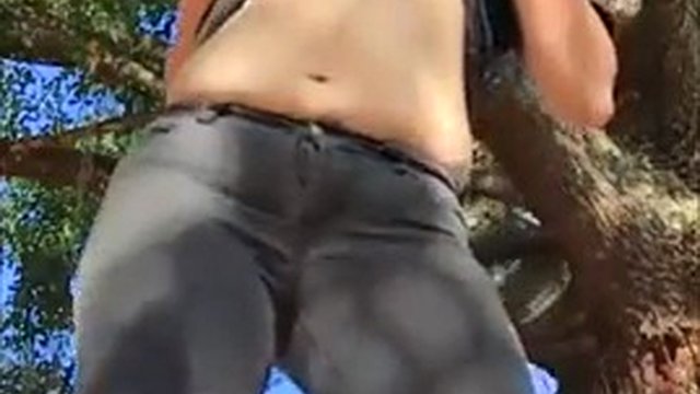 Naughty slut outdoors in cute panties