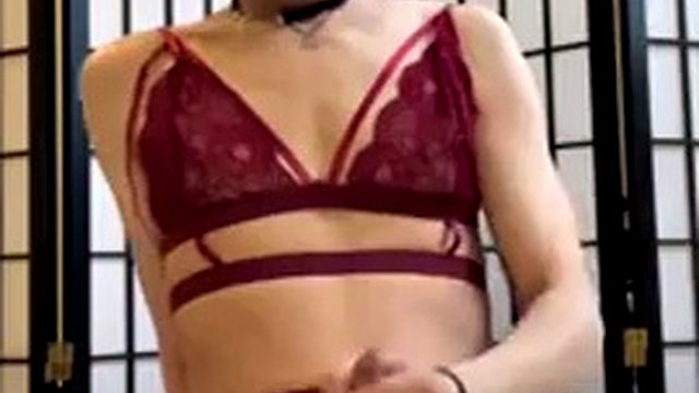 Solo sissy jerking off cock