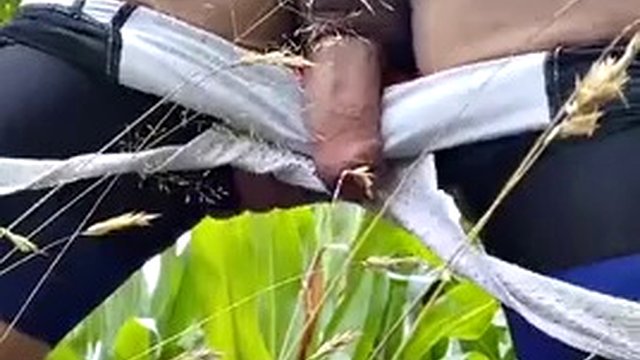 Having fun in a cornfield, milking my dick