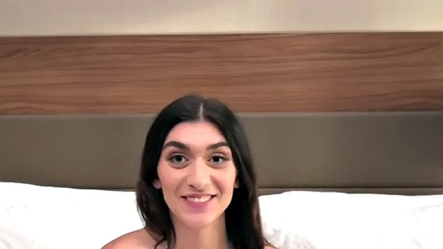 Tall brunette teen with 36DD boobs makes her porn debut