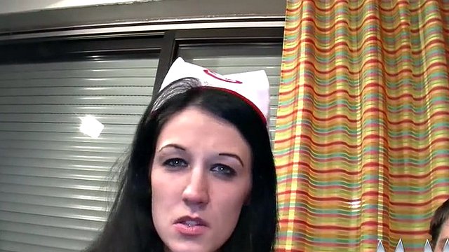 German chick dressed as nurses and fucks a guy