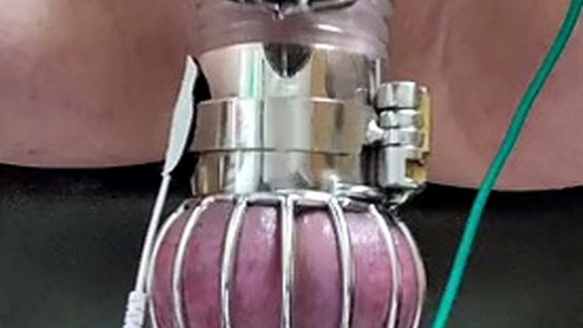 Locktober cum from cbt estim in chastity and ball cage