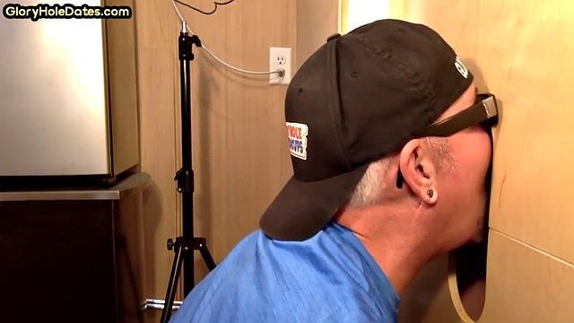 Cum loving DILF in glory hole sucks hard white rod at home