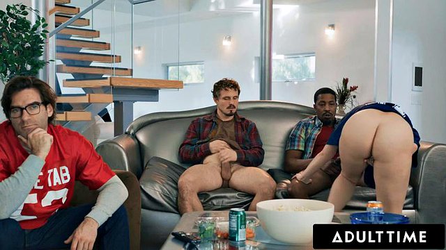 ADULT TIME - Naughty Leana Lovings ALMOST CAUGHT Riding Stepdad s Best Buddies! OPEN MOUTH FACIAL: Porn