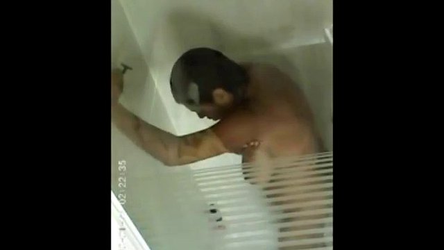 Hot ebony woman caught on hidden shower spy cam