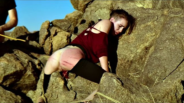 Sub girls begs to eat cum while getting caned