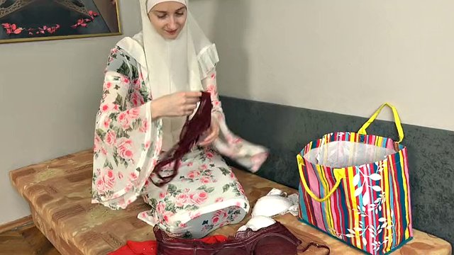 Wife in hijab pleases her man with new lingerie