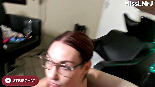 MrsJ MrL Deepthroats Cock in Glasses for Cumshot