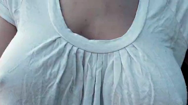 braless bouncing boobs in shirt while walking and running 4