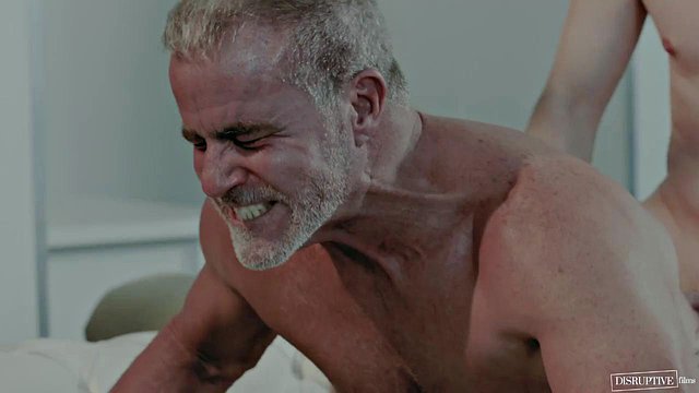 Older man gets lucky and bangs a pale twink guy