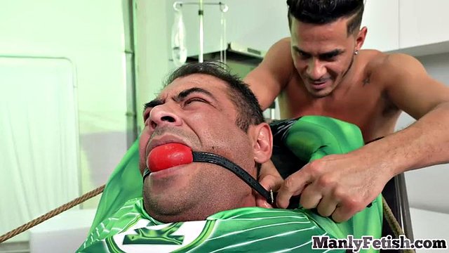 Hardtied muscled jock gets analsmashed
