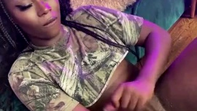 (OF) Ebony Vnll rides huge dildos and then gives a huge facial